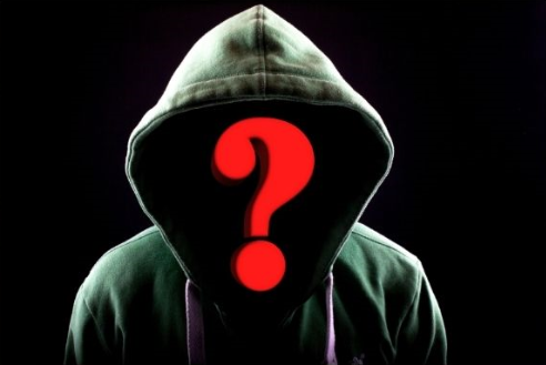 Man with hidden face and a red question mark